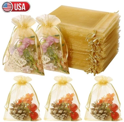 200x Bolsas de organza con cordón dorado 4"x6" Boda Joyería Caramelos Bolsas de regalo EE. UU. Foto 1 de 4