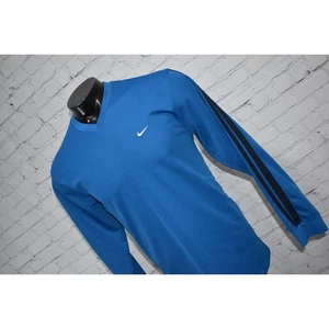 Nike Gym Shirt Mens Size Large Performance Polyester Blue V-Neck Long Sleeve - Picture 1 of 6