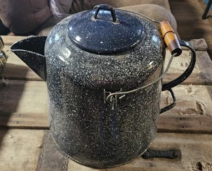 Vintage Gallone gesprenkelte Emaillebekleidung Granitbekleidung Lagerfeuer Herdplatte Kaffeekanne - Bild 1 von 4