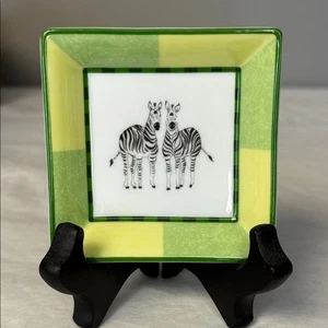Hermès Porcelain Zebra Trinket Dish | Green & Yellow Border | Signed Hermès - Picture 1 of 5