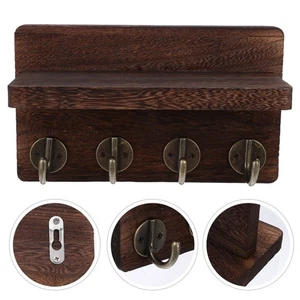  Wall Mounted Wooden Clothes Hanger Decorative Key Holder Hook Rack - Picture 1 of 12