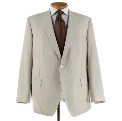 Samuelsohn NWD Super 130s Wool Two Piece Suit Size 48R US In Ivory/Brown Striped - Image 1 of 4
