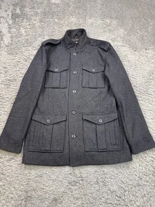 Old Navy Military Jacket Men Medium Charcoal Gray Wool 4 Pocket Parka Field Coat - Picture 1 of 10