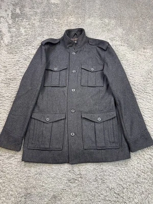 Old Navy Military Jacket Men Medium Charcoal Gray Wool 4 Pocket Parka Field Coat - Image 1 of 4