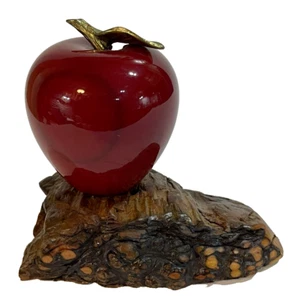 Onyx Marble Apple Red Color High Polished Leaf Curved Brass Paperweight 3.5" - Picture 1 of 8