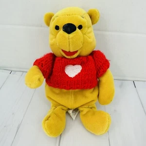 The Disney Store 7" Mini Beanbag Plush Winnie The Pooh Red Sweater Valentine - Picture 1 of 6