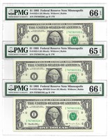 BP ERROR #295, 1995 $1 MINNEAPOLIS FRNs 3 CONSECUTIVE PMG GEM UNCIRCULATED 65/66