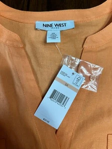 Nine West Women’s Orange Linen Blouse Size 2x NWT 3/4 Or Long Sleeve - Picture 1 of 5