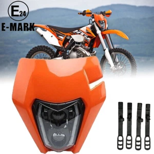 For KTM /Honda / Yamaha / Suzuki / Kawasaki Dirt Bike LED Headlight+Orange Mask - Picture 1 of 12
