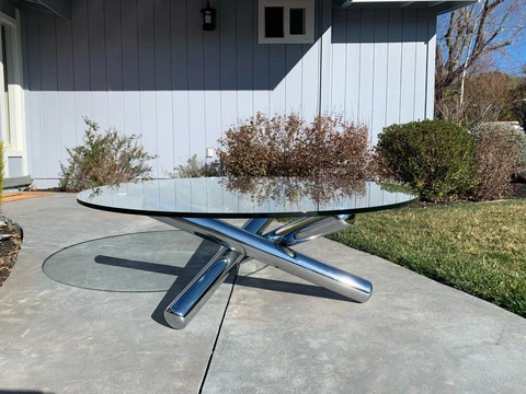 Mid Century Modern Milo Baughman "Jax" Chrome Coffee Table - Rare Cover