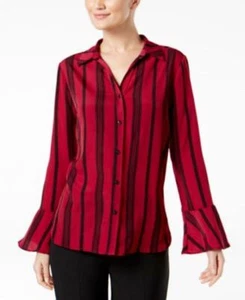 NY Collection Women's New Bell-Sleeve Blouse Pomegranate Black Stripe XL - Picture 1 of 2