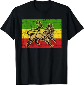 T-shirt reggae Lion of Judah Rasta Croce etiope vecchia bandiera etiope taglia S-5XL - Foto 1 di 2
