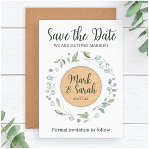 PERSONALISED Wedding Save The Date Wooden Fridge Magnets Rustic Boho Botanicals - Picture 1 of 6