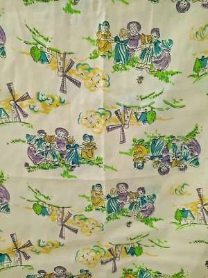 VTG Juvenile Novelty Print Pale Yellow & Pastel Print Children Windmills 33"x44" - Image 1 of 4