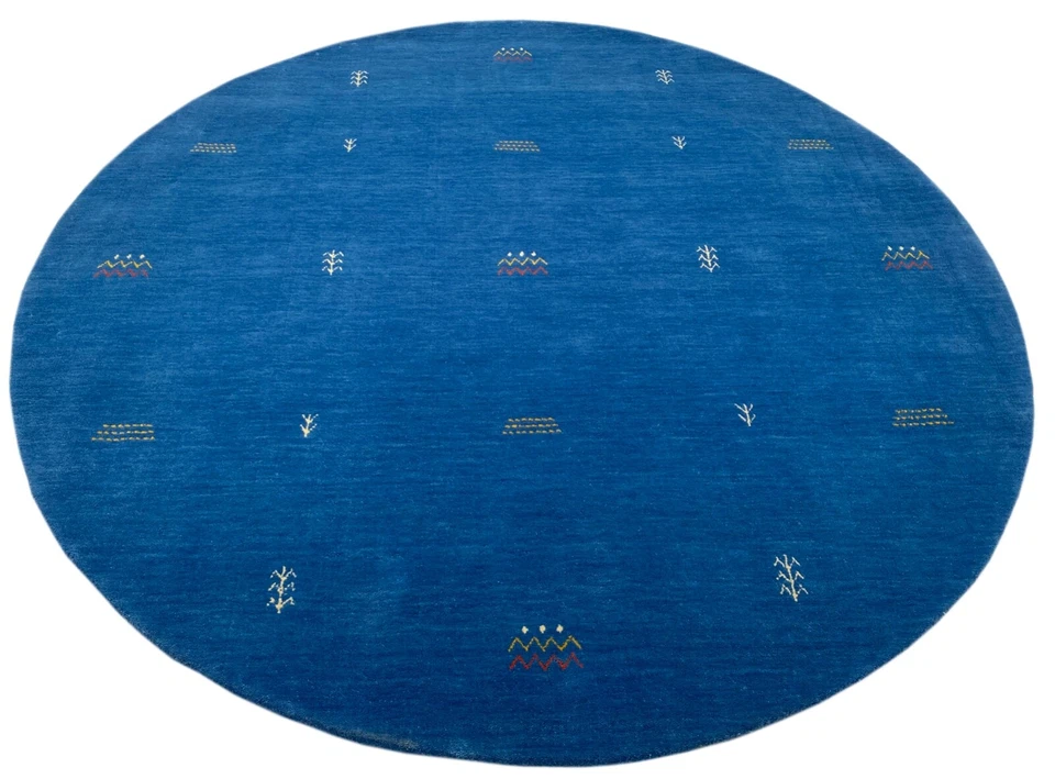 Rond Gabbeh Bleu Tapis 200x200 CM Tissé à la Main 100% Laine Lori G64T6 - Photo 1/4