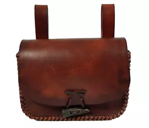 Mittelalter Gürteltasche Leder braun umflochten Ledertasche Horn Wikinger - Bild 1 von 10