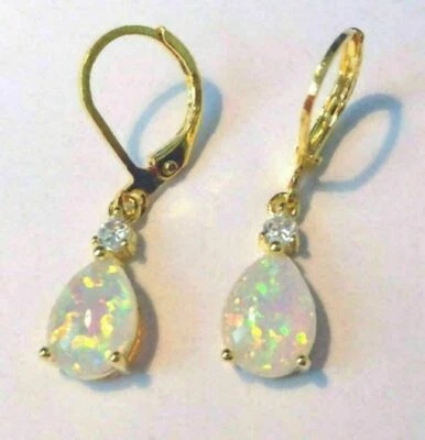 4Ct Pear Cut Lab Created Fire Opal Dangle  Earrings 14K Yellow Gold Plated - Image 1 of 4