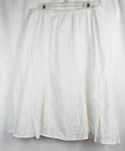 JM Collection Long White Floral Embroidered Crinkle Cotton Lined Godet Skirt 16 - Picture 1 of 2