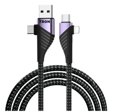  TRON 4-in-1 USB A to C and L Braided Charger Cable - 6FT, Black and Pur - Image 1 of 4