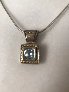 Facettierter Blautopas in Sterlingsilber mit Goldseil Akzent 16" Schlangenkette - Bild 1 von 7