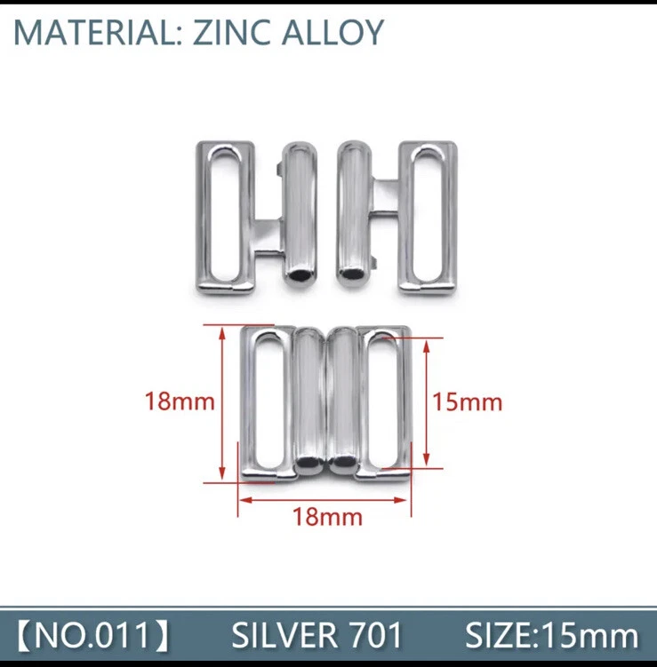 2 Pcs Silver 1 Pair Metal Bikini ClipSnap Back 15mm STRAP Bra Swim Buckle Clasp - Image 1 of 1