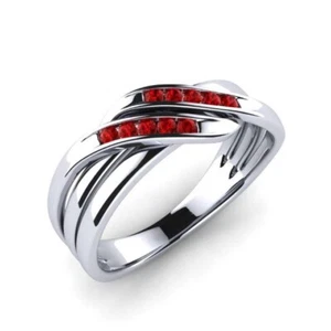 Ruby Channel-Set Round 2.00mm Casual Ring With Rhodium Plated - Picture 1 of 6