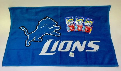 1x NEW Detroit Lions 16" x 25" Rally Towel w/3x Blue Kool-Aid Packets NFL 2024 Cover
