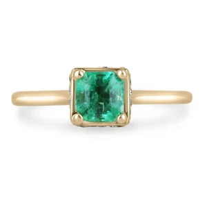 0.96tcw Natural Asscher Emerald & Hidden Diamond Halo Engagement Ring 14K - Picture 1 of 10