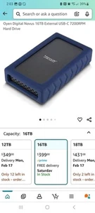 Oyen Digital Novus 16TB External USB-C Rugged Gaming Hard Drive - Picture 1 of 3