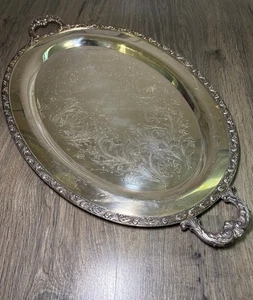 DE COLECCIÓN F.B. Rogers Silver Co. Bandeja Ovalada Ornamentada 23" con Asas Plateado No. 303 - Imagen 1 de 14