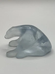 Daum France Pate De Verre Art Glass Polar Bear Seated Figurine Blue - Picture 1 of 4