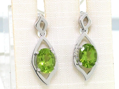 Peridot Ohrhänger 585 Weißgold Ohrstecker natürliche Peridots  8 Brillanten  - Bild 1 von 4