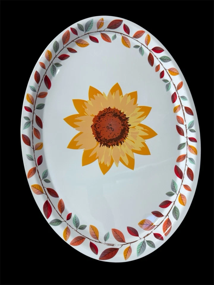 White Oval Harvest Platters serving tray 18.25 in New Fall Sunflower Leaves - Image 1 of 1