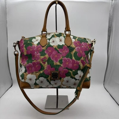 Dooney & Bourke Pink  & White Pansy Floral Basket Satchel Handbag/Strap - READ! - Image 1 of 4