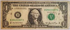 LUCKY 333 Vintage Series 2006 $1 One Dollar Bill Fancy Serial Number B25433307G - Picture 1 of 2