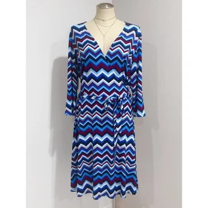 Leota Women's Multicolor Chevron Print 3/4 Sleeve Faux Wrap Dress Size XXL - Picture 1 of 6