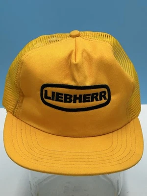 Gorra Liebherr Crane de malla amarilla con tirantes Con Expo Con Ag gorra de espuma vintage EE. UU. Foto 1 de 4