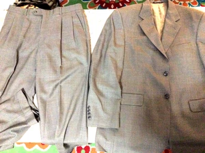 MEN'S SZ 40 R 34 W Stafford 2 pc. suit set Gray/Tan Weave Poly/Wool - Picture 1 of 13