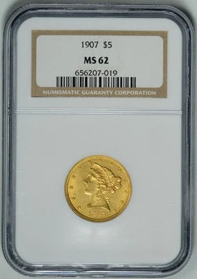 1907  $5 Gold Liberty NGC  MS62  **  #656207-019 - Image 1 of 4