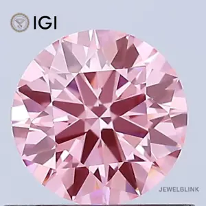 IGI Certified 0.6 CT IF Clarity Fancy Vivid Pink Round Cut CVD Lab Grown Diamond - Picture 1 of 17
