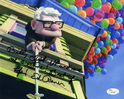 ED ASNER HAND SIGNED 8x10 COLOR PHOTO    AMAZING POSE  FROM UP     TO BILL   JSA Cover