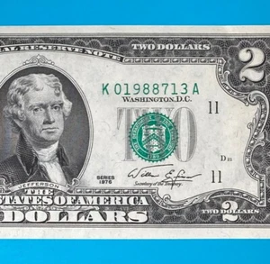 1988 July 13 (K 01988713 A) BIRTHDAY $2 Two Dollar Bill 1976 Series (_1988/7/13) - Picture 1 of 4