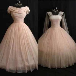 Pink Wedding Dresses Ruched Tulle A Line Tea Length A Line Bridal Gowns - Picture 1 of 9