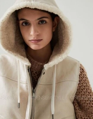 Brunello Cucinelli Women's Fur Vest Jacket Monili trim Sheepskin Hood size 38 XS - Image 1 of 4