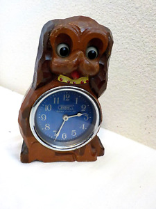 VINTAGE TEZUKA CLOCK CO POPPO WOOD DOG MOVING EYES MADE IN OCCUPIED JAPAN