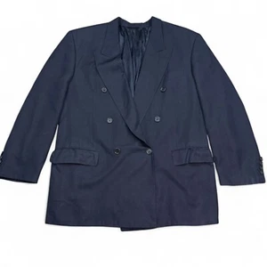 Hugo BOSS Silk Double Breated Blazer Size 42R Navy Blue Jacket USA Made - Picture 1 of 17