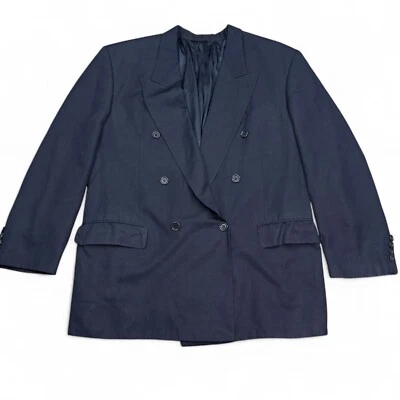 Hugo BOSS Silk Double Breated Blazer Size 42R Navy Blue Jacket USA Made - Image 1 of 4