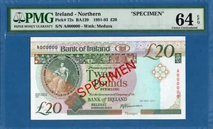 Northern Ireland, 20 Pounds, A000000 Specimen,1991-93, UNC-PMG64EPQ, P72s - Picture 1 of 2