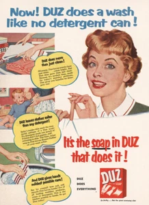 Sapone Duz 1954: fa un lavaggio come no lattina detersivo pubblicità stampa d'epoca - Foto 1 di 1