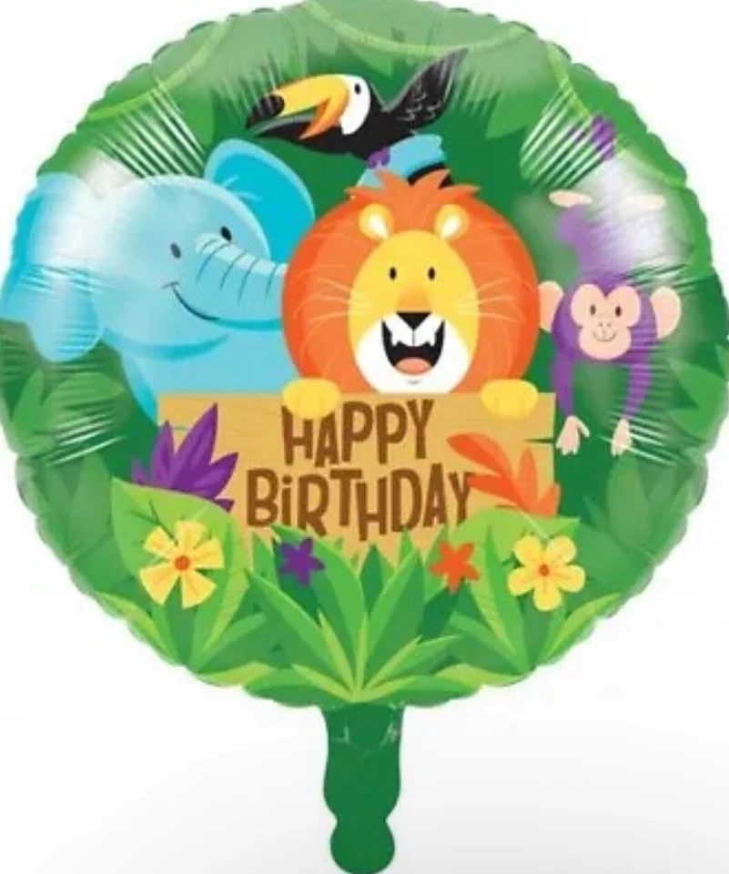 Globo de papel aluminio feliz cumpleaños jungla safari 18" decoración fiesta cumpleaños selva Foto 1 de 2
